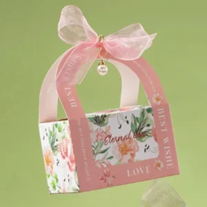 Luxury Floral Wedding Favor Candy Boxes with Ribbon Handle - Pink