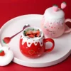 500ml Large Capacity Ceramic Cute Mug with Lid and Spoon