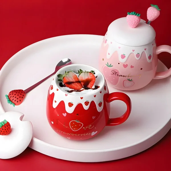 500ml Large Capacity Ceramic Cute Mug with Lid and Spoon